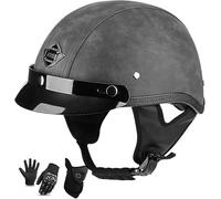 Casques Rétro Moto Demi-Casque Casque en Cuir avec Sushield pour Me Ad WOME Dot Approuvé Demi-Casquette Convient pour Les Jeunes Et Les Adultes Demi-Shell Casque Skull Cap, E, L=58~59cm