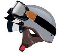 Casques Scooter Casque Moto Homme Homologué ECE Casque Moto Vintage Casques Jet avec VisièRe pour Motos Mobylette, Demi Casque Moto pour Adultes Homme Et Femme C02, XL:59-60cm