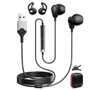 Casques USB PC Filaire, Écouteurs Filaires Type A avec Micro Câble 2,3 m PC Casque Jeu Stéréo HiFi avec Fonction Muet Anti Bruit Intra Auriculaires Écouteur Gamer pour Dell Ordinateur Portable, Noir
