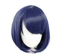 Casquette à cheveux et perruque bleue avec frange, courte perruque naturelle de cosplay ondulé naturel pour les filles Blue Fancy Doids Wig Dress Wigs Femmes pour l'anime japonais