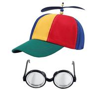 Casquette à Hélice,Casquette à hélice colorée, casquette d'hélicoptère Casquette de Baseball avec Lunettes D'idiot pour Adultes & Enfants,Pour Thème Cosplay