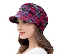 Casquette à rabat court chaud pliable pour femme Style ethnique Imprimé floral Automne Hiver Chapeau Vêtements quotidiens Casquette Homme Noir Réglable, Bordeaux, taille unique