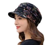 Casquette à visière courte pliable chaude pour femme Style ethnique Automne Hiver Vêtements quotidiens Casquette de camionneur de baseball, Noir , Taille unique