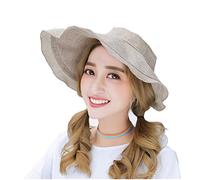 Casquette à Visière Femme Dame Chapeau de Soleil Plage en Lin Large Bord Protection Soleil Capeline Eté Pliable Réglable Capeline Respirant UPF 50+ Anti-UV pour Voyage Vacances Randonnée Camping Pêche