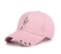 Casquette ajustée métallique K-pop avec chaîne à anneau, design unique, embellissement étoile, rose, Medium