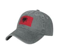 Casquette Albanie Drapeau Denim Lavé 100% Coton Anti-UV | Réglable Camionneur Classique Unisexe Respirant