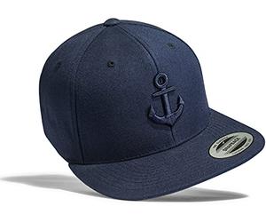 Casquette: Ancre - Flexfit Classic Snapback Basecap avec Broderie en 3D - Bonnet Hip-Hop Rap - Képi Pêcheur - Cap Marin - Toque Capitaine - Pêche - Cadeau - Urban Streetwear Vintage (Bleu)