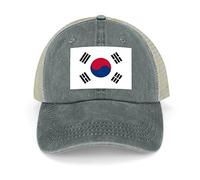 Casquette arrière réglable en maille avec drapeau de la Corée du Sud - Casquette de baseball rétro lavée - Chapeau de soleil respirant, Gris - Drapeau Corée du Sud, Taille Unique