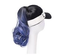 Casquette avec Cheveux Chapeau de perruque bleu dégradé noir, perruque de chapeau for femmes, perruque en fibres synthétiques résistantes à la chaleur d'aspect naturel, adaptée aux loisirs de plein ai