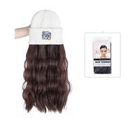 Casquette avec Cheveux Chapeau tricoté blanc avec perruques de cheveux for les femmes synthétiques longs cheveux bouclés bonnet naturel noir brun extension de cheveux faux cheveux Bonnet de Perruque(A