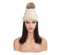 Casquette avec Cheveux Perruque de chapeau en peluche for femmes, cheveux mi-courts et lisses, chapeau tricoté chaud d'hiver, chapeau de perruque exquis Bonnet de Perruque(05)