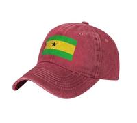 Casquette Baseball Denim Lavé Coton 100% Motif Sao Tomé-Et-Principe Drapeau Anti-UV | Réglable Camionneur Unisexe Classique