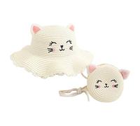 Casquette Bebe Garçon Bob Bebe Garcon Protection UV Léger Réglable-Enfants Filles Dessin animé Parasol Chapeau Paille Plage Chapeau de Soleil Sac de Paille Enfants Accessoires d'été