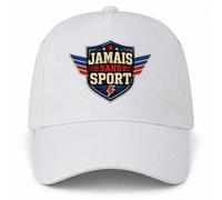 Casquette Blanche Jamais sans Sport | 5 Panneaux Polyester Recyclé 210 g/m² Taille Unique Réglable | Boucle Métal Œillets Brodés | Cadeau Sportif Sportive Anniversaire Noël