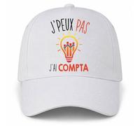 Casquette Blanche J'peux pas j'ai compta | Ampoule Graphique Orange | 5 Panneaux Polyester Recyclé 210 g/m² Taille Unique Réglable | Boucle Métal Œillets Brodés | Cadeau Comptable Anniversaire Noël