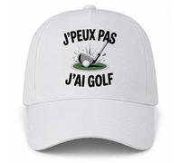 Casquette Blanche J'peux pas j'ai golf | Club Balle Explosion | 5 Panneaux Polyester Recyclé 210 g/m² Taille Unique Réglable | Boucle Métal Œillets Brodés | Cadeau Golfeur Golfeuse Anniversaire Noël