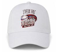 Casquette Blanche J'peux Pas J'Ai Rugby, Pousser - plaquer - Courir | Ballon Bleu Blanc Rouge | 5 Panneaux Polyester Recyclé 210 g/m² Taille Unique Réglable | Boucle Métal Œillets Brodés