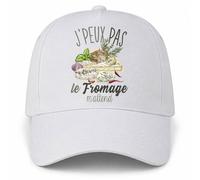 Casquette Blanche J'peux Pas Le Fromage m'attend | Plateau de Fromages | 5 Panneaux Polyester Recyclé 210 g/m² Taille Unique Réglable | Boucle Métal Œillets Brodés