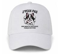 Casquette Blanche J'peux pas mon amour de bouledogue français m'attend | Bouledogue Sortant Du Mur | 5 Panneaux Polyester Recyclé 210 g/m² Taille Unique Réglable | Boucle Métal Œillets Brodés