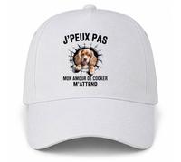 Casquette Blanche J'peux pas mon amour de cocker m'attend | Cocker Mur Fissuré | 5 Panneaux Polyester Recyclé 210 g/m² Taille Unique Réglable | Boucle Métal Œillets Brodés | Cadeau Anniversaire Noël