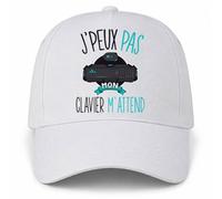 Casquette Blanche J'peux Pas Mon Clavier m'attend | Clavier Souris Gamer | 5 Panneaux Polyester Recyclé 210 g/m² Taille Unique Réglable | Boucle Métal Œillets Brodés | Cadeau Gamer Anniversaire Noël