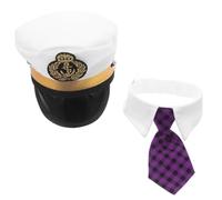 Casquette Capitaine Brodée pour Chien, Réglable, Cravate | Polyester Léger, Design Confortable, pour Usage Quotidien et Fêtes D’halloween, Accessoire Festif pour Animaux
