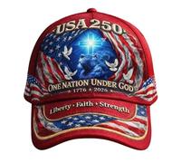 Casquette d'anniversaire patriotique avec impression d'art pour célébrations - 250 ans des Nations Unies sous Dieu - Casquette de baseball unisexe pour activités de plein air - Protection solaire (A