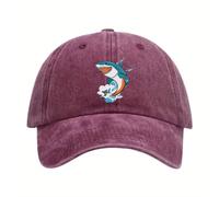 Casquette de Baseball 1pc Denim pour Hommes avec Jumping Cartoon Shark & Water Splash Design - Chapeau 100% Sportif pour Le Fitness, la Course, Le wea décontracté Cadeau