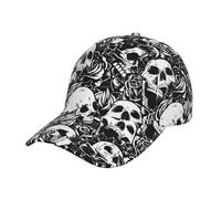 Casquette de baseball à bord incurvé imprimé vache noire et blanche, casquette de baseball tendance, chapeaux décontractés réglables pour hommes et femmes, Tête de mort florale noire., taille unique