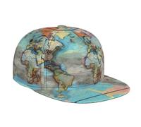 Casquette de baseball à bord plat à la mode avec carte du monde de dessin animé, convient pour toutes les saisons, un bon choix pour la course et les voyages, noir, taille unique