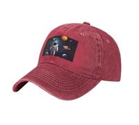 Casquette de baseball astronaute avec système solaire et planètes, style vintage, délavé, pour papa, chapeau de golf pour homme et femme, visière réglable, Rouge, taille unique