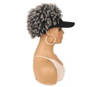 Casquette de baseball avec cheveux afro crépus courts attachés, perruque synthétique bou en queue de cheval for femme(Grey)