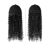 Casquette de Baseball Avec Extensions de Cheveux Casquette de Baseball Perruque Synthétique Longue Bouclée Perruques Chapeau Perruque Naturel Noir/Brun Cap Avec Cheveux for Femmes Chapeau Perruque(Col