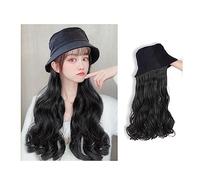 Casquette de Baseball Avec Extensions de Cheveux Perruque Synthétique for Femme Cheveux Bruns Noirs Ondulés Naturels Avec Chapeau De Pêcheur Noir for Filles Chapeau Perruque(Color:AT63-2M30)
