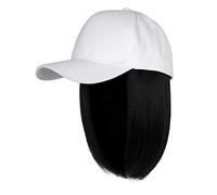 Casquette de baseball avec extensions de cheveux raides courts et amovibles pour femme et fille Blond cendré Mélange blond décoloré Where The Road Ends Chapeau (D, taille unique)