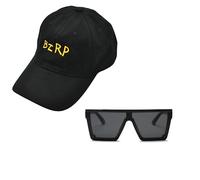 Casquette de Baseball brodée bzrp + Lunettes de Soleil carrées Fashion. Casquette réglable en Coton. Casquette de Rappeur, Hip Hop, DJs, Pop + Grandes Lunettes de Soleil pour Hommes et Femmes.