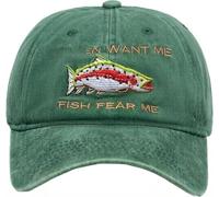 Casquette de Baseball brodée Verte pour Homme et Femme - Casquette de Baseball à Profil Bas - Casquette Snapback Vintage réglable - Unisexe, Fish Fear Me Vert, Taille Unique