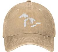 Casquette De Baseball Carte De L'État des Grands Lacs du Michigan Chapeau De Golf Légère Hip Pop Casquette Unisexe, pour Sport, Camping, Randonnée, 55-59cm