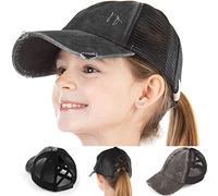 Casquette de Baseball Coton Fille Chapeau en Queue de Cheval Réglable Chapeau de Soleil Plage Camping Randonnée Golf Jean Vintage Casquette Visière Large Bord Protection Solaire Cap Hip-hop 4-10 Ans