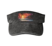 Casquette de baseball délavée avec impression coucher de soleil tropicale pour activités de plein air vintage classique tendance pour le sport, Noir , Taille unique