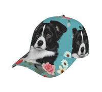 Casquette de baseball d'été à imprimé floral Border Collie Chapeau de golf pour papa réglable élégant en sergé pour homme et femme, Noir , Taille Unique
