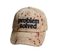 Casquette de baseball d'Halloween, chapeau unisexe décontracté avec taches de sang foncé Problem Solved Bloody Cap, problème résolu chapeau utilisé pour Halloween (beige + bleu, 1 pièce)
