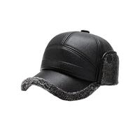 Casquette de Baseball d'hiver en cuir PU for hommes, casquette bombardier, chapeau papa for personnes âgées, avec oreillettes, plus épais, chaud, coupe-vent, à langue, garde au pour Ski Cyclisme(Gray)