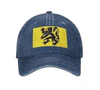Casquette de Baseball Drapeau des Flandres Vintage Denim Casquette Emblème National Patriotique Réglable Unisexe Chapeau Distressed Trucker Hat pour Le Camping, Le Cyclisme, La Randonnée