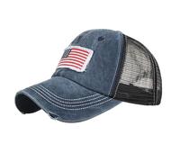 Casquette de baseball drapeau haute queue de cheval casquette de baseball réglable denim délavé chapeau vieilli unisexe Jot659, bleu marine, Taille unique