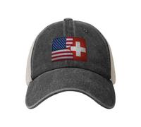 Casquette De Baseball Drapeau Suisse Superposé, Drapeau Américain, Fermeture Éclair Trucker Caps Anti UV Casquettes De Golf Adjustable Baseball Cap pour Outdoo Camping Randonnée
