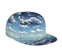 Casquette de baseball élégante à bord plat avec imprimé ciel bleu et nuages blancs - Convient pour le fitness et les activités de plein air