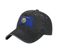 Casquette de baseball en denim, montana, état, drapeau, imprimé, coton, coupe réglable, parfaite pour un usage quotidien, sport, voyage, unisexe, Noir, taille unique