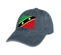 Casquette de Baseball en Jean Unisexe Ajustable Boucle Casquettes Drapeau de Saint-Kitts-et-Nevis Classique Trucker Cap Hat for Sport Hip Voyages - Bleu Casquette Homme Femme