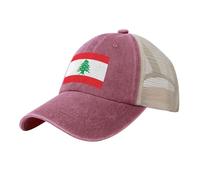 Casquette de baseball en maille de cowboy pour homme et femme - Motif drapeau du Liban - Chapeau de camionneur d'été - Casquette respirante pour papa, Rouge, Taille unique